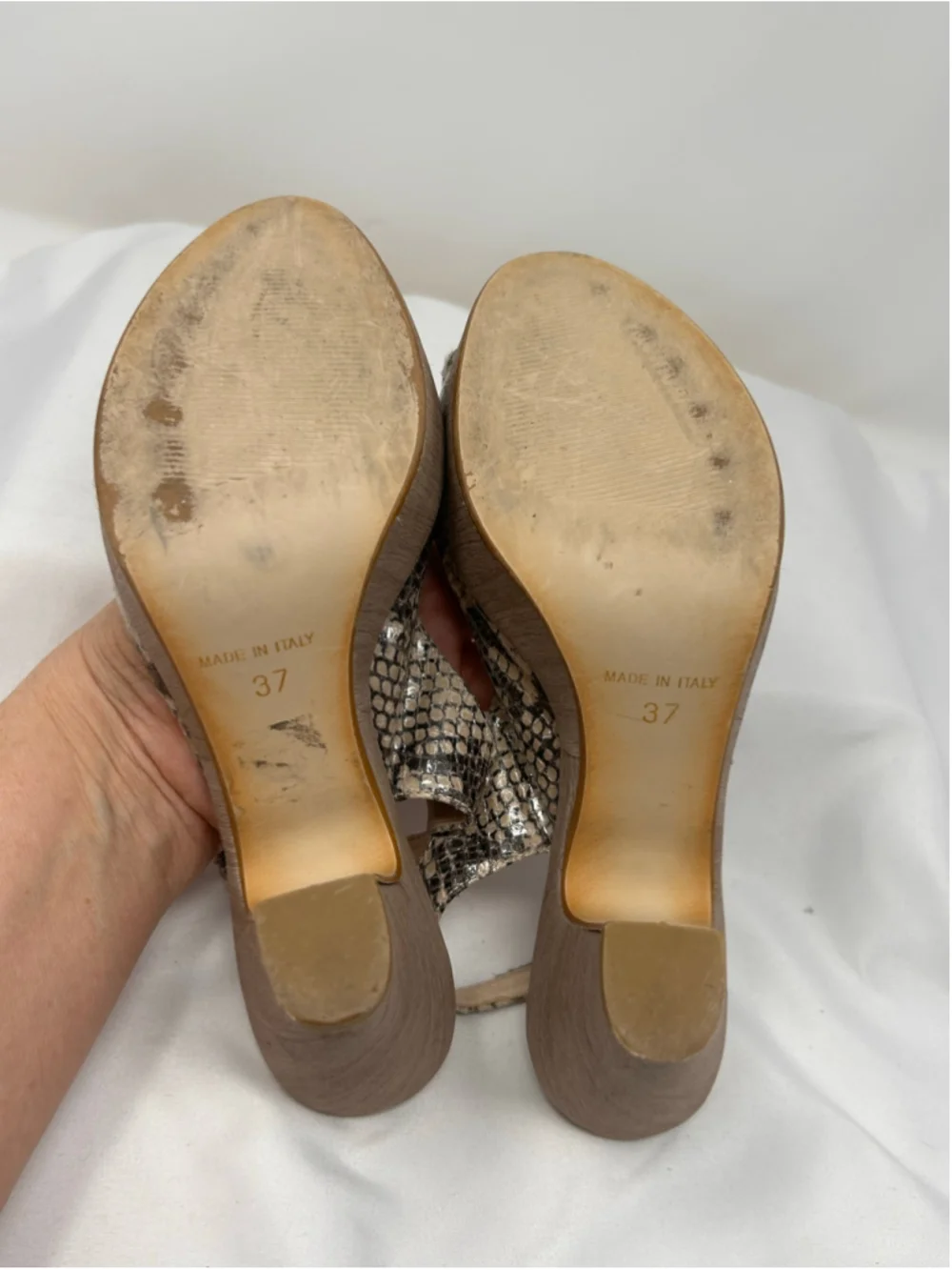 Vitty Girl Genuine Leather Snakeskin Platform Peep Toe Slingback Heels Size 37